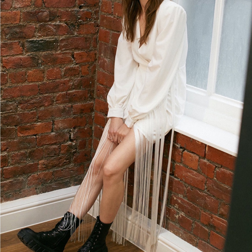 *NWT* Extreme Fringe Plunge Neck Mini Dress